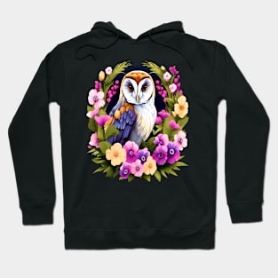 Cute European Barn Owl Surrounded by Bold Vibrant Spring Flowers Hoodie